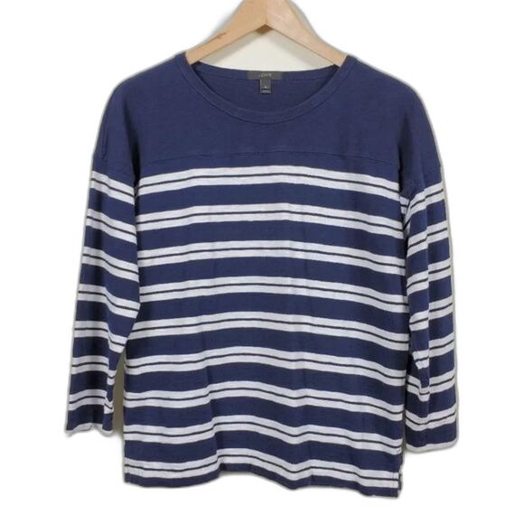 J‎ Crew  Striped Crop Top Womans Size S Navy Bule White Cotton - Picture 1 of 10